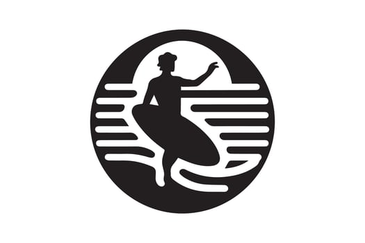 A black and white logo of a surfer vector