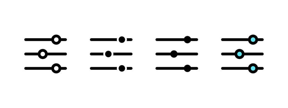Settings button icon. Volume level slider symbol. Adjustment button for web and app media interface illustration. Control panel sign. Equalizer pictogram. Settings controller concept. vector