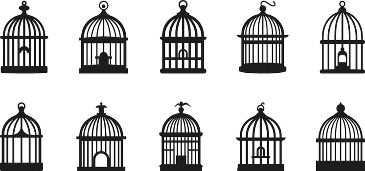 Silhouette of bird cages black color, illustration on white background vector