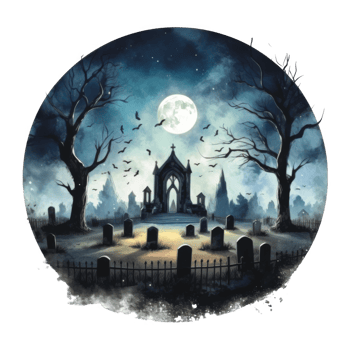 A Gothic Graveyard Under a Full Moon png