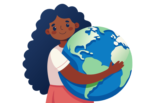 Illustration of cute african girl holding earth planet. Mother earth day concept png