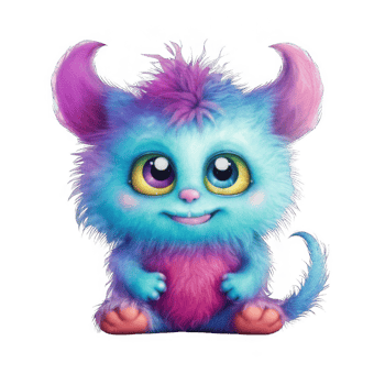 A Smiling Fuzzy Blue Monster with Pink Horns and a Tail png