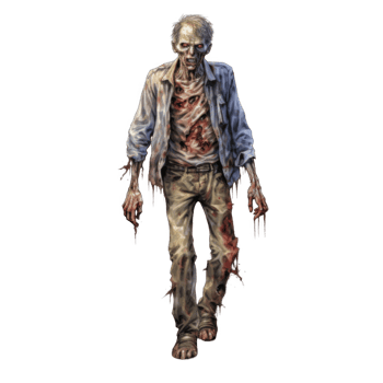 A Bloodied and Decaying Zombie in a Blue Shirt png