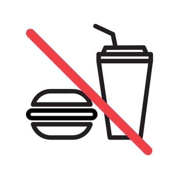 Prohibition sign No eating, outline icon isolated on white background. vector