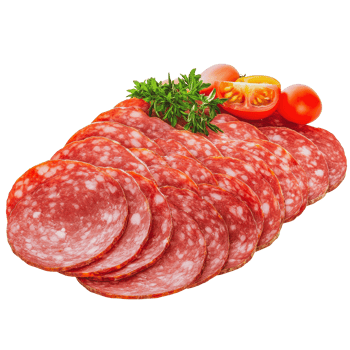 Sliced salami with fresh tomatoes and herbs png