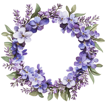 Floral wreath of purple flowers with greenery png