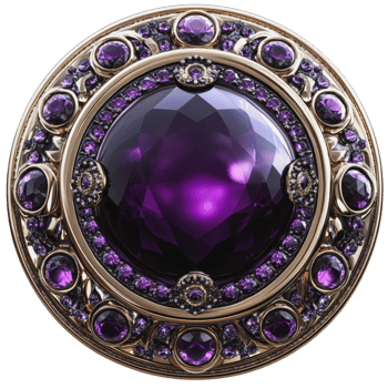 Intricate purple gemstone brooch png