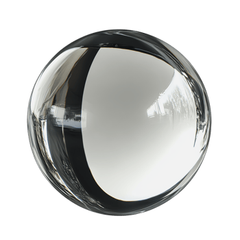 Clear glass sphere with reflections on a surface png