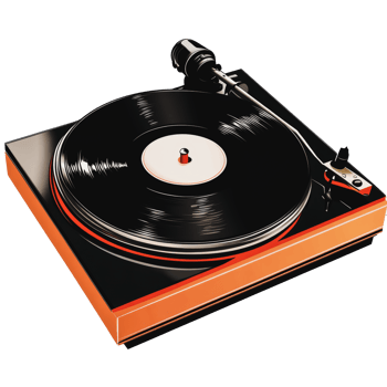 Vintage turntable with a vinyl record spinning png