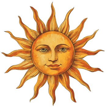 Radiant sun illustration with facial features png