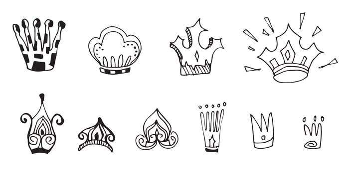 Set of hand drawn crowns isolated on white background. vector