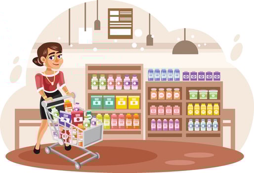 Young Woman shopping at supermarket Illustration vector