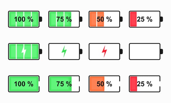 Battery charge level status indicator vector