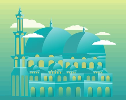 Mosque silhouette. Eid mubarak greetings. Ramadan kareem vector