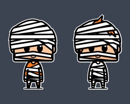 Cute mummy character. Boy wears mummy costume during halloween party vector