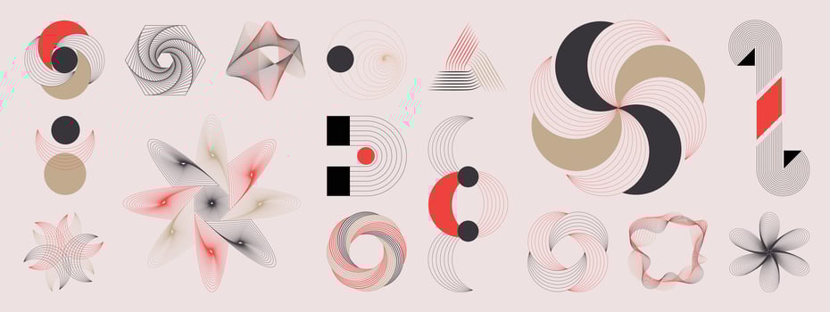 Hand drawn abstract minimal element mid century set. Aesthetic contemporary stripe line art, geometric shape in monochrome. Art form design for wall art, decoration, wallpaper. vector
