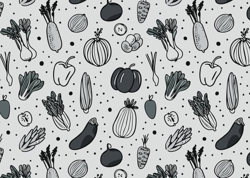 Seamless pattern with hand drawn vegetables illustration in doodle style. vector