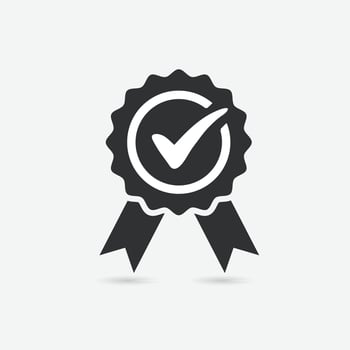 Approved medal icon with check mark and ribbon vector