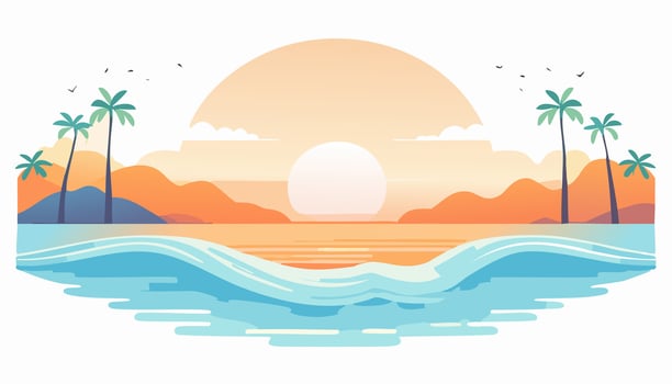 Ocean Sunrise Landscape - Sun Sea Travel Summer Nature Beach Wave Water Horizon vector