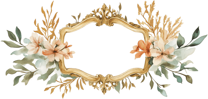 gold frame with flowers and leaves on transparent background png