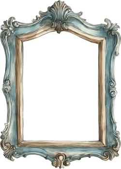 an ornate blue and white frame with a gold trim png