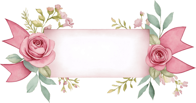 a pink rose frame with leaves and flowers on a transparent background png