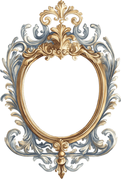 an ornate frame with a gold frame and blue flowers png