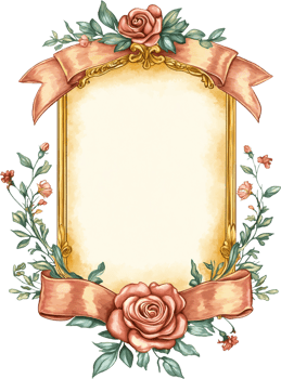 a frame with roses and leaves on it png