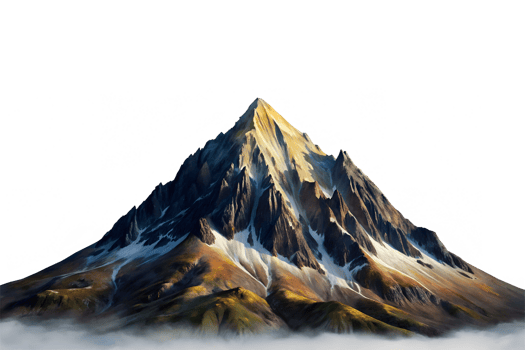 Mountain, There is fog covering the base of the mountain isolated on a transparent background png