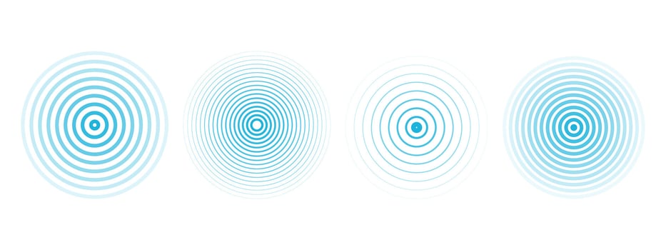 Concentric ripple circles set. Seismic Earthquake alert radar. Radial signal, sonar wave, soundwave rings. touch effect or pulse vector