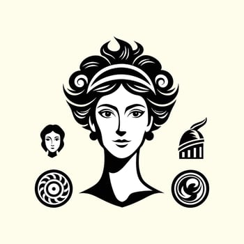 An illustration of a woman with a headdress and other symbols vector
