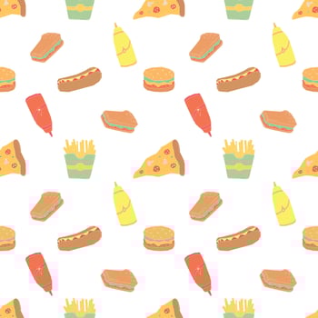 Seamless pattern with fast food items vector