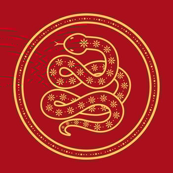 Chinese Snake, Symbol of 2025 New Year. Zodiac sign of the snake in circle. Isolated illustration vector
