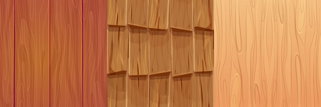 Set wooden material, textured surface wood comic background in cartoon style. Wall, panel for game, ui design vector