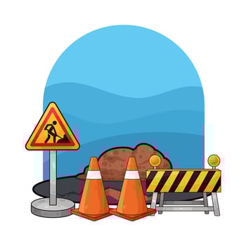 Traffic cones and barriers block potholes vector
