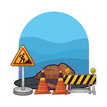traffic cones and barriers in construction work vector