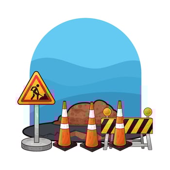 illustration of traffic cones and barriers in construction areas vector