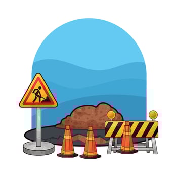 three traffic cones in the construction area illustration vector