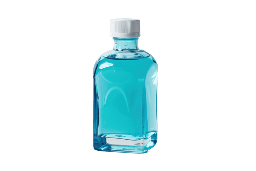 A blue liquid bottle with a white cap png