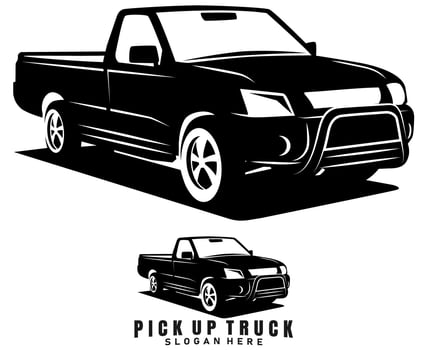 pick up truck logo illustration design black and white vector