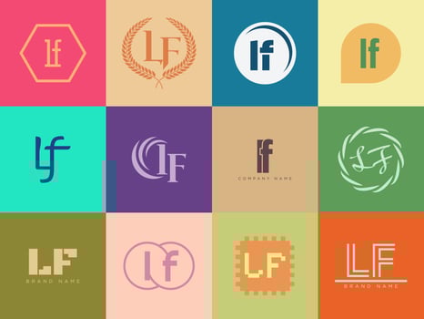 LF logo company template. Letter l and f logotype. Set different classic serif lettering and modern bold text with design elements. Initial font typography. vector
