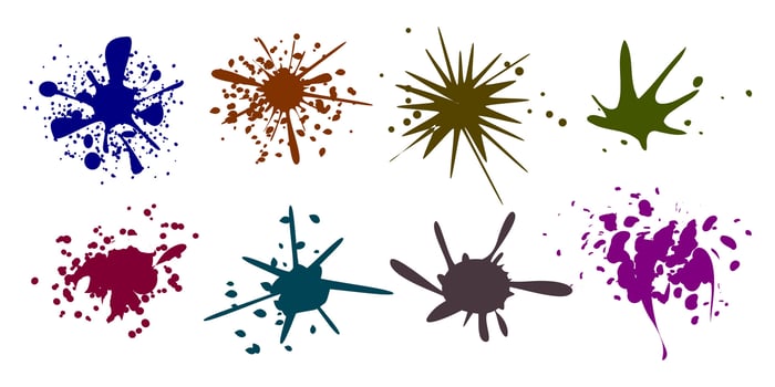 Set of paint splatter recolorable . Messy brush strikes collection. vector