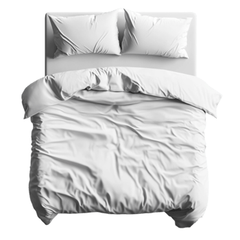 White Bed with Wrinkled Cover and Two Pillows Against on Transparent background AI-Generative png