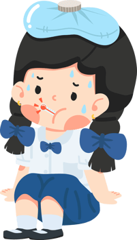 Kid girl Sick cold with thermometer png