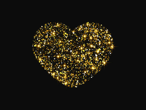 Gold glitter heart on dark background vector