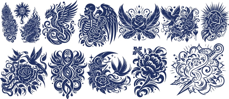 black silhouette tatto design vector