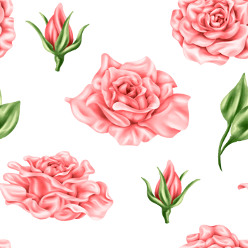 Seamless pattern of vintage pastel pink rose buds and green leaves. Romantic and beautiful digital illustration, repeating pattern. For decoration, design of invitations, date saving, greeting card png