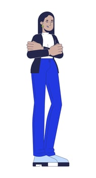 Middle eastern female employee entrepreneur 2D cartoon character. Professional proud woman crossed arms isolated flat person white background. Manager success color spot illustration vector