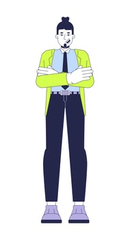 Satisfied employee caucasian man crossed arms 2D cartoon character. Professional proud european guy executive isolated flat person white background. Manager success color spot illustration vector