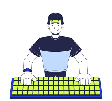 Asian male cyberathlete gamer typing keyboard 2D cartoon character. Korean cybersportsman isolated flat person white background. game entertainment esports color spot illustration vector